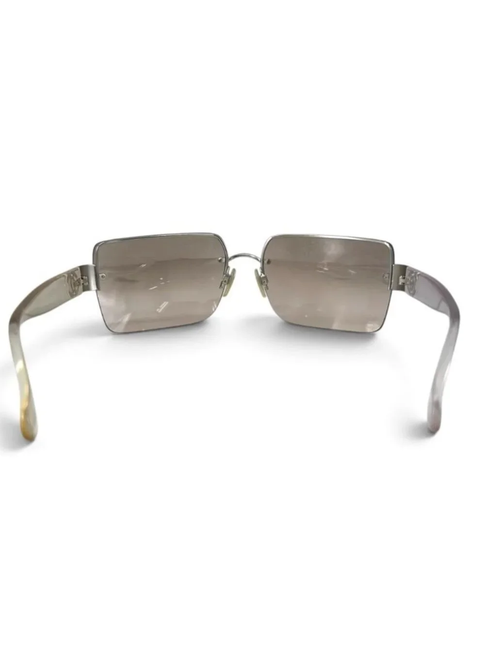 Chanel Sunglasses CC Logo Vintage Square Half Rimless Metal Acetate Clear Brown